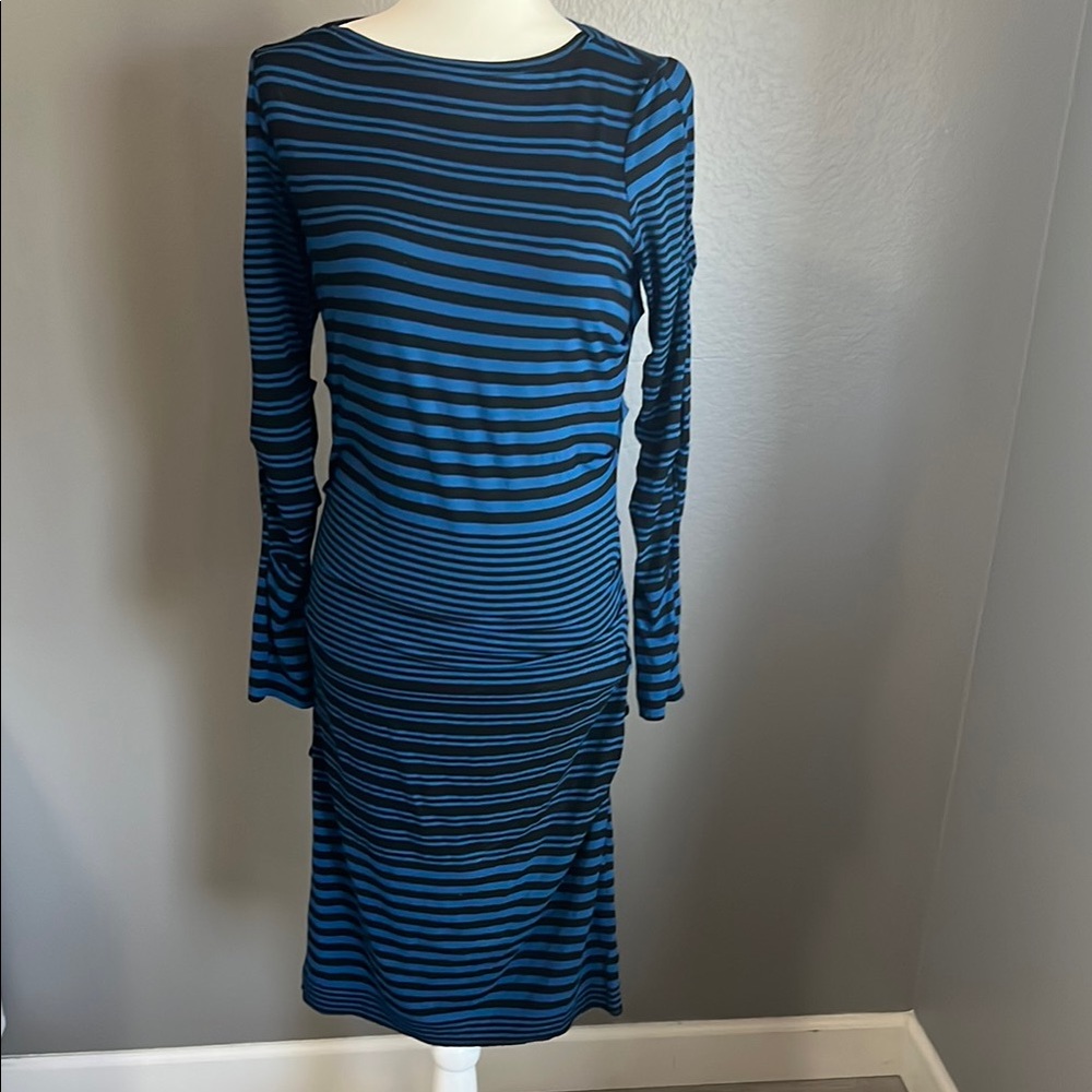 Striped Blue and Black Long Sleeve Dress